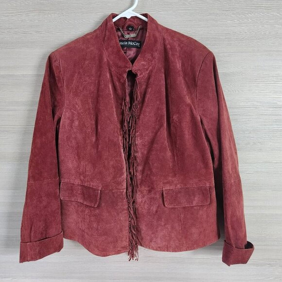 Pamela McCoy Jackets & Blazers - Pamela McCoy Womens Suede Leather Fringe Jacket Maroon Country Western Size L